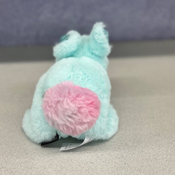 FAO Schwarz Bunny Rabbit Plush Stuffed Animal Light Blue Pink Tail Glitter Ears - Picture 4 of 8
